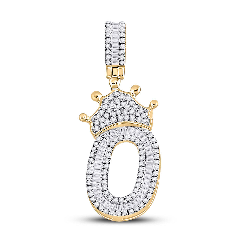 10K YELLOW GOLD BAGUETTE DIAMOND NUMBER 0 CROWN CHARM PENDANT 3/4 CTTW
