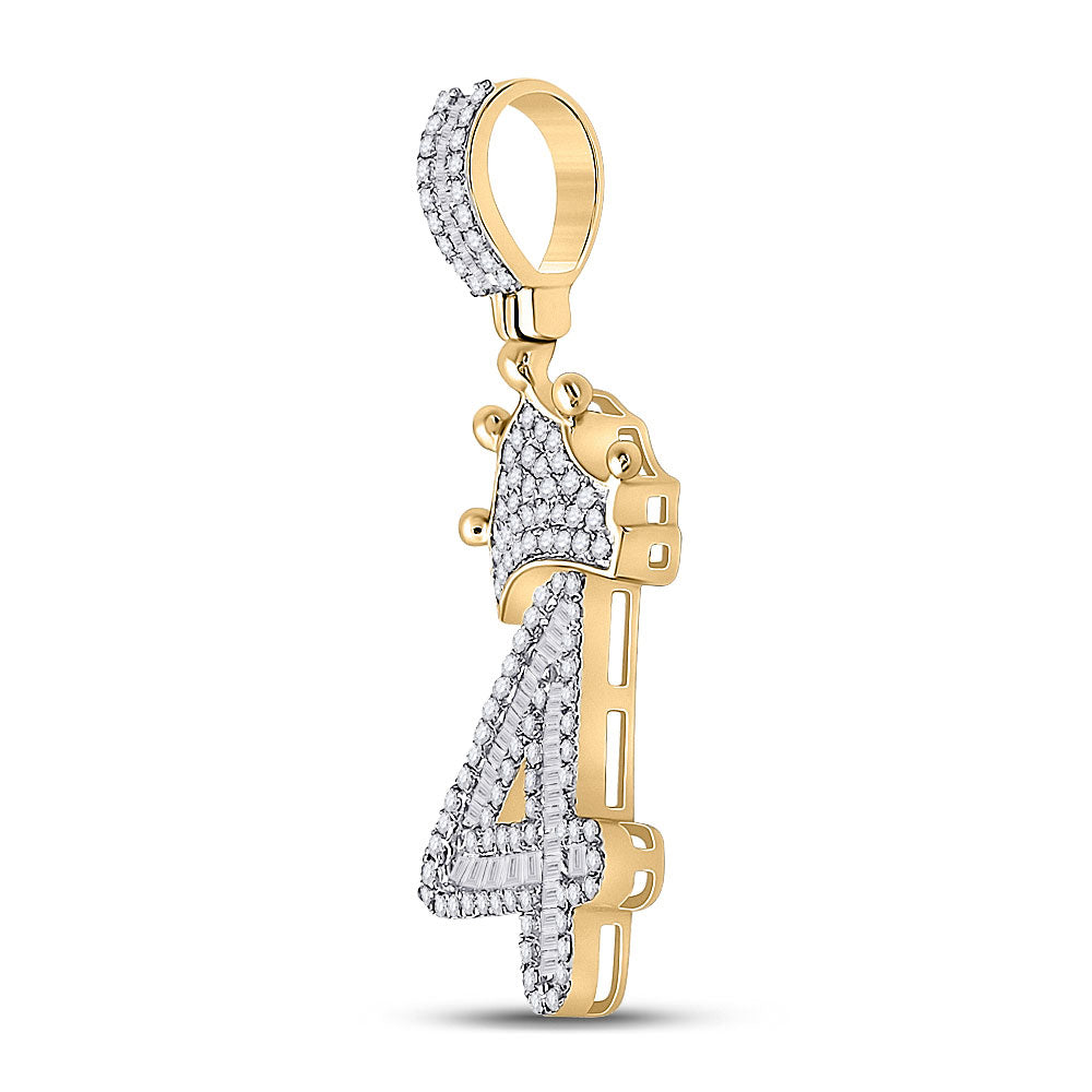 10K YELLOW GOLD BAGUETTE DIAMOND NUMBER 4 CROWN CHARM PENDANT 3/4 CTTW