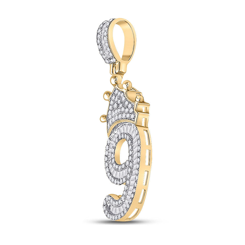 10K YELLOW GOLD ROUND DIAMOND NUMBER 9 CROWN CHARM PENDANT 3/4 CTTW