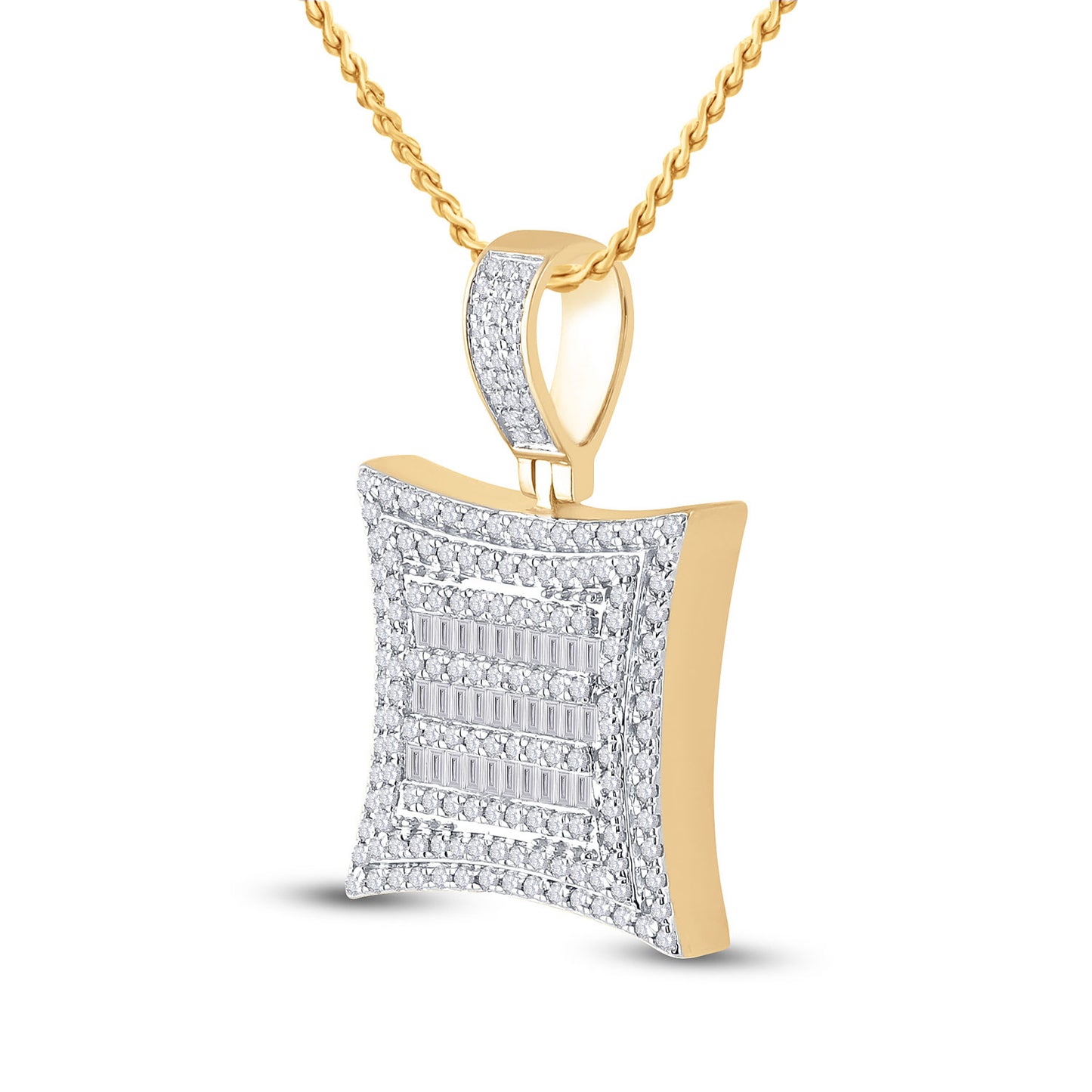 10K YELLOW GOLD BAGUETTE DIAMOND SQUARE KITE CHARM PENDANT 1-1/4 CTTW