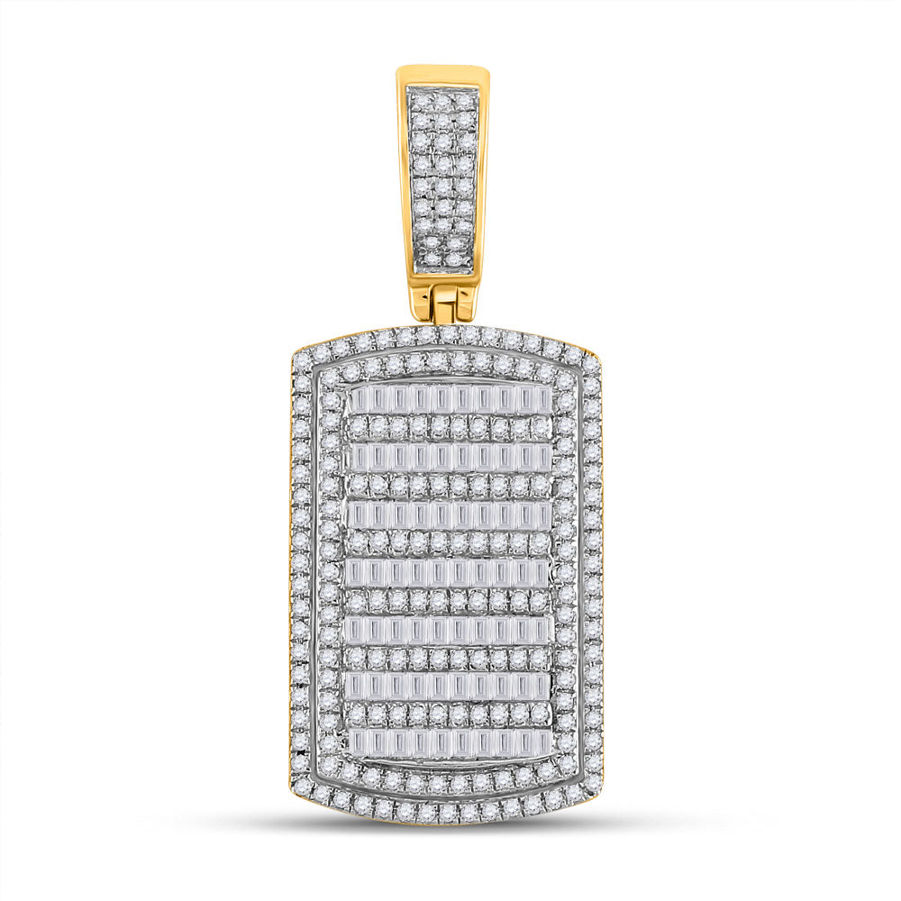 14K YELLOW GOLD ROUND DIAMOND DOG TAG CHARM PENDANT 1-1/6 CTTW