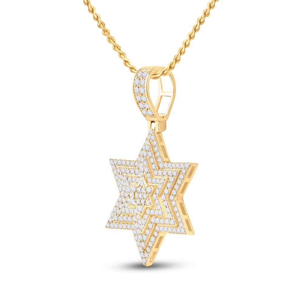 14K YELLOW GOLD ROUND DIAMOND MAGEN DAVID STAR CHARM PENDANT 3 CTTW