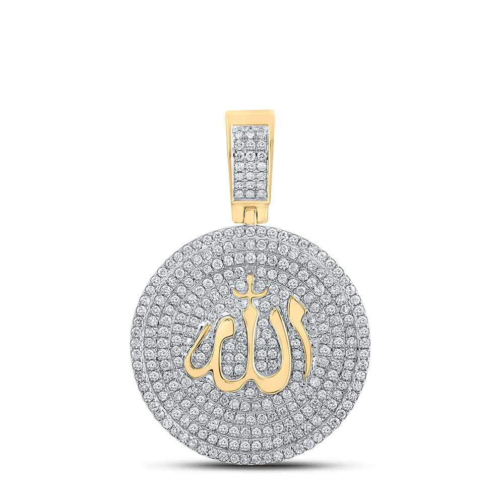 14K YELLOW GOLD ROUND DIAMOND ALLAH ISLAM CIRCLE CHARM PENDANT 2-3/4 CTTW