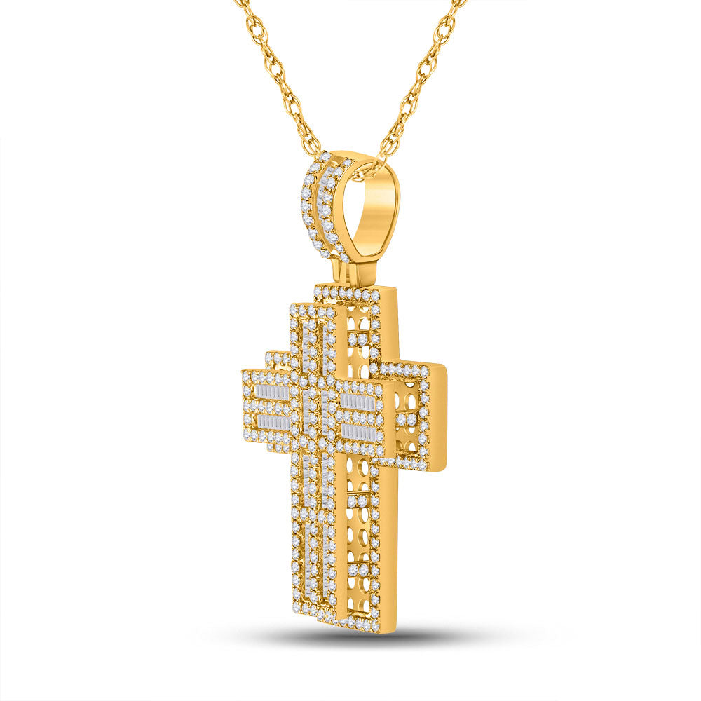 10K YELLOW GOLD ROUND DIAMOND CROSS CHARM PENDANT 3-1/4 CTTW