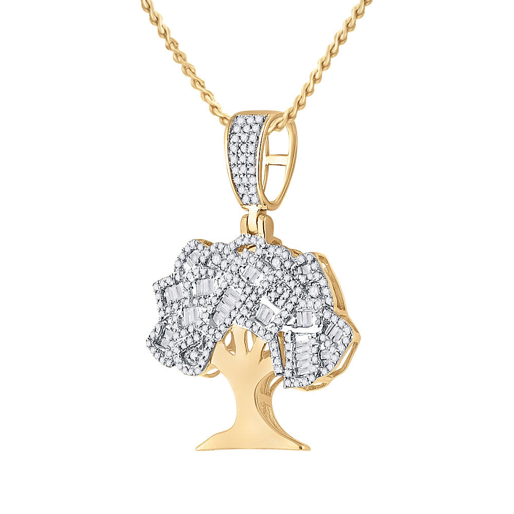 14K YELLOW GOLD ROUND DIAMOND MONEY TREE CHARM PENDANT 7/8 CTTW