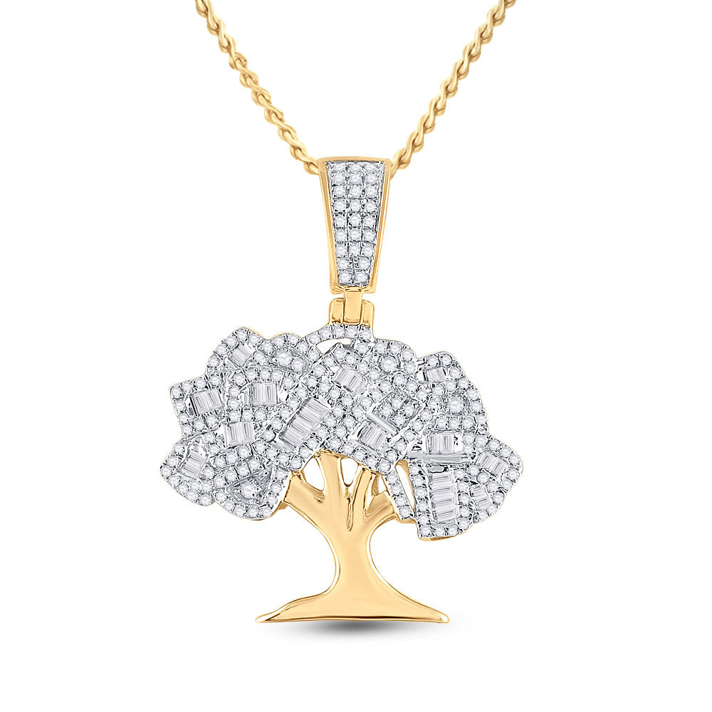 money tree chain 14K YELLOW GOLD ROUND DIAMOND MONEY TREE CHARM PENDANT 7/8 CTTW