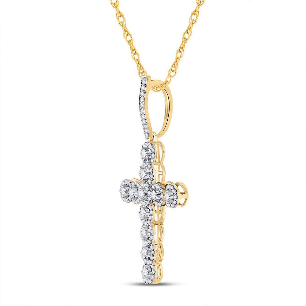 10K YELLOW GOLD ROUND DIAMOND CROSS CHARM PENDANT 3/4 CTTW
