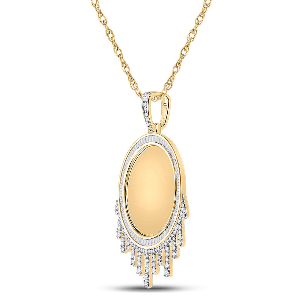10K YELLOW GOLD BAGUETTE DIAMOND DRIPPING CIRCLE PICTURE MEMORY PENDANT 1-7/8 CTTW