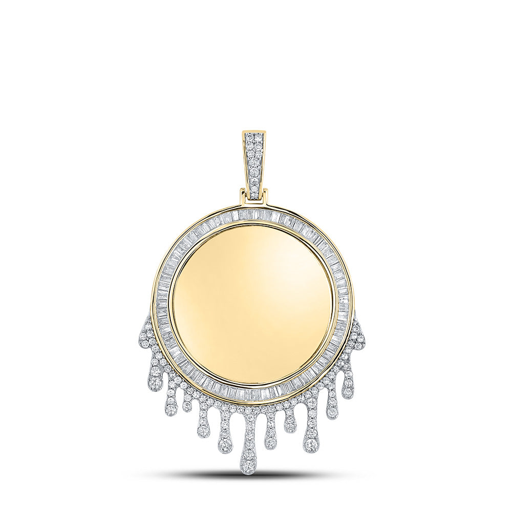 10K YELLOW GOLD BAGUETTE DIAMOND DRIPPING CIRCLE PICTURE MEMORY PENDANT 1-7/8 CTTW