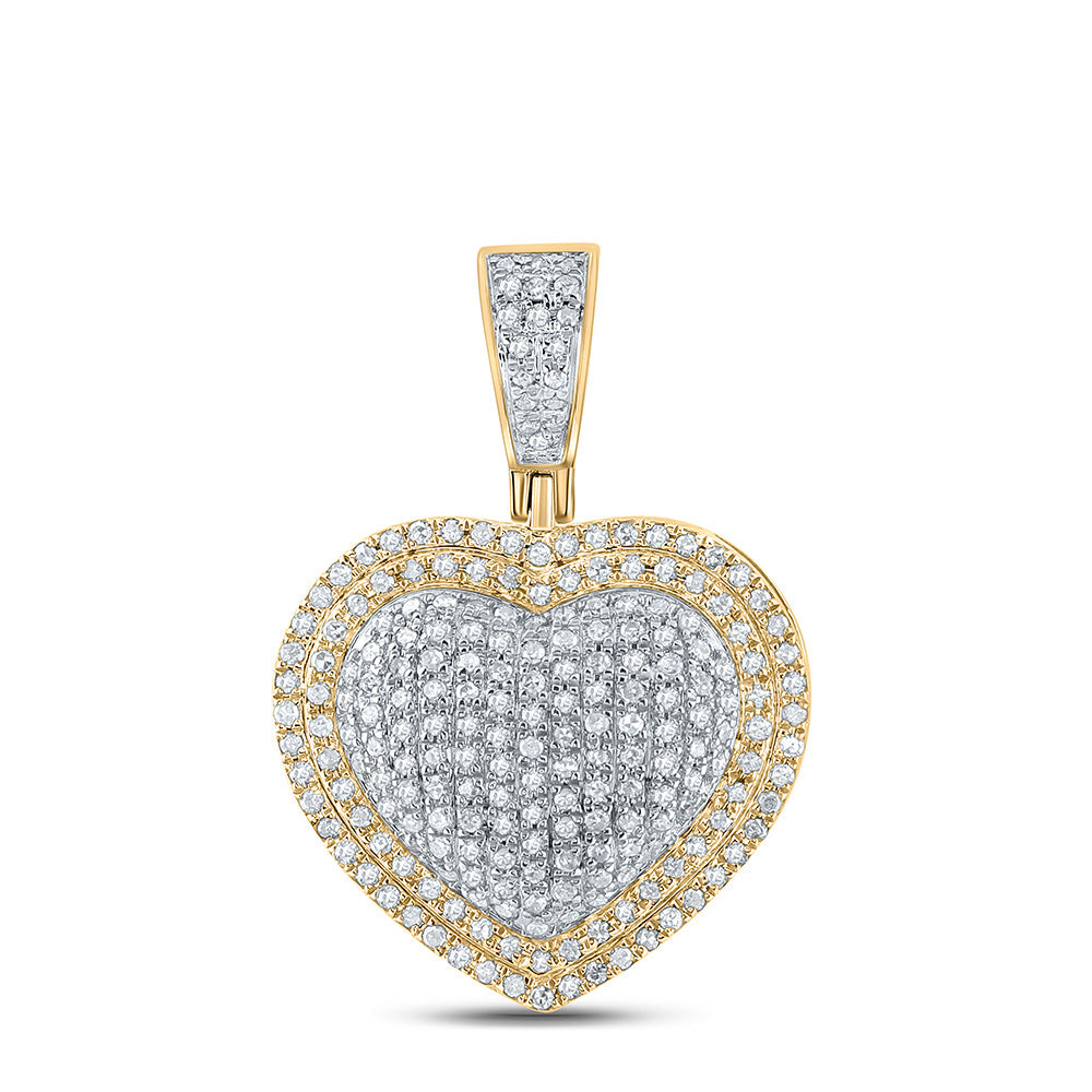 10K YELLOW GOLD ROUND DIAMOND HEART CHARM PENDANT 3/4 CTTW