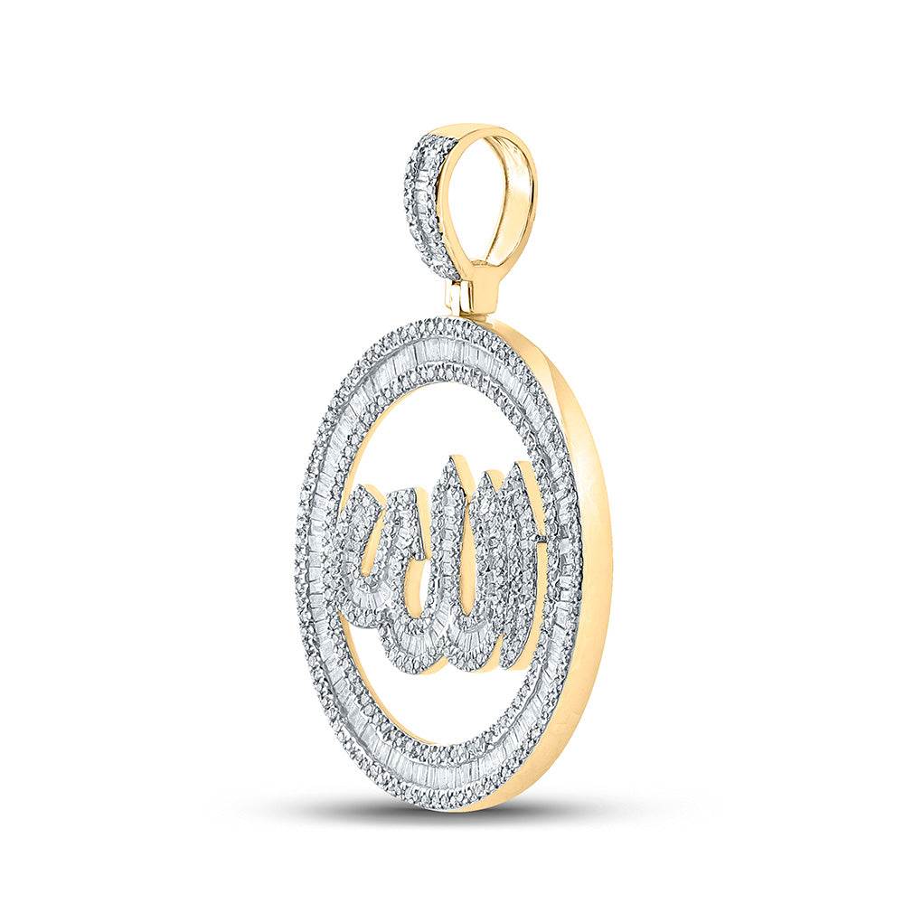 10K YELLOW GOLD BAGUETTE DIAMOND ALLAH CIRCLE CHARM PENDANT 2 CTTW