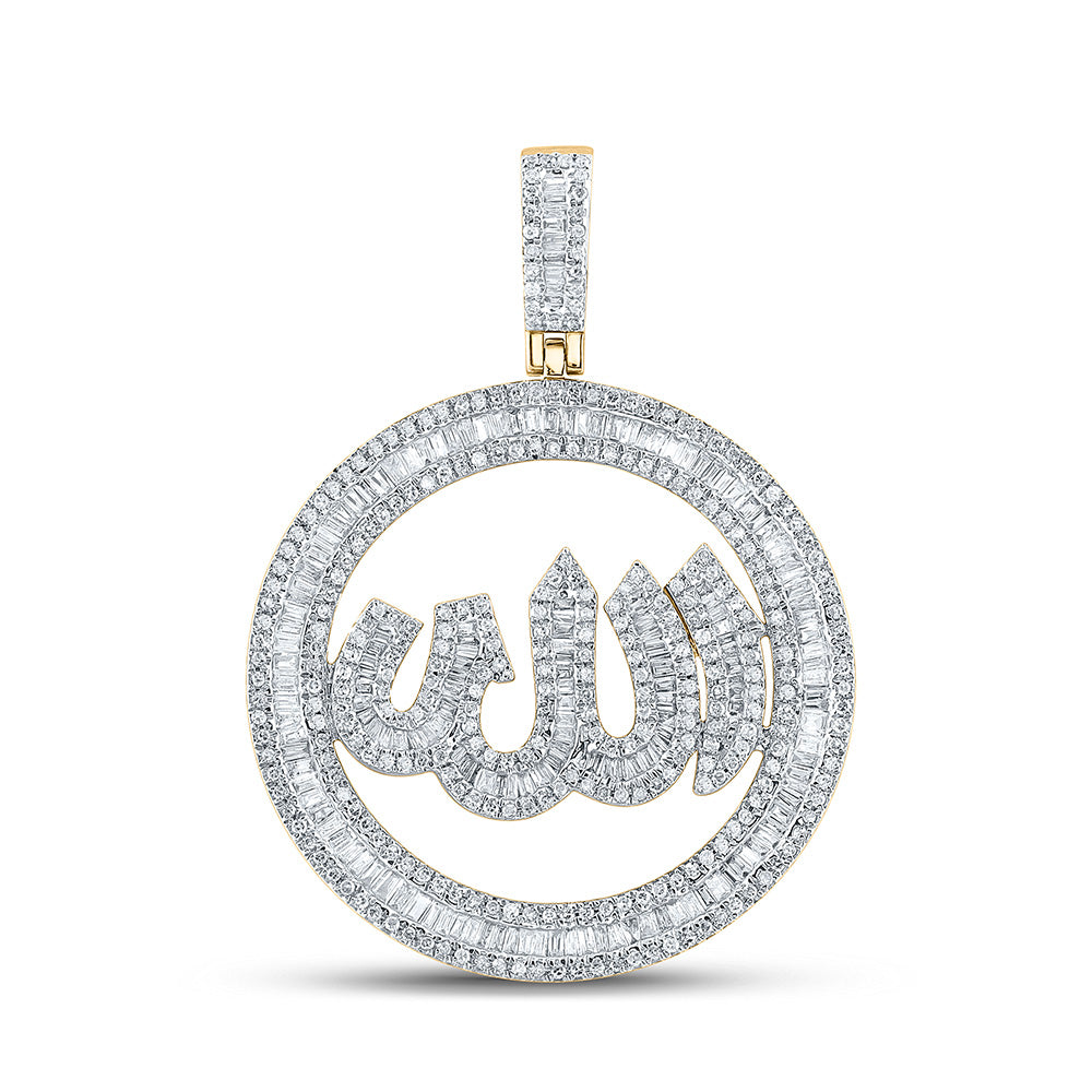 10K YELLOW GOLD BAGUETTE DIAMOND ALLAH CIRCLE CHARM PENDANT 2 CTTW