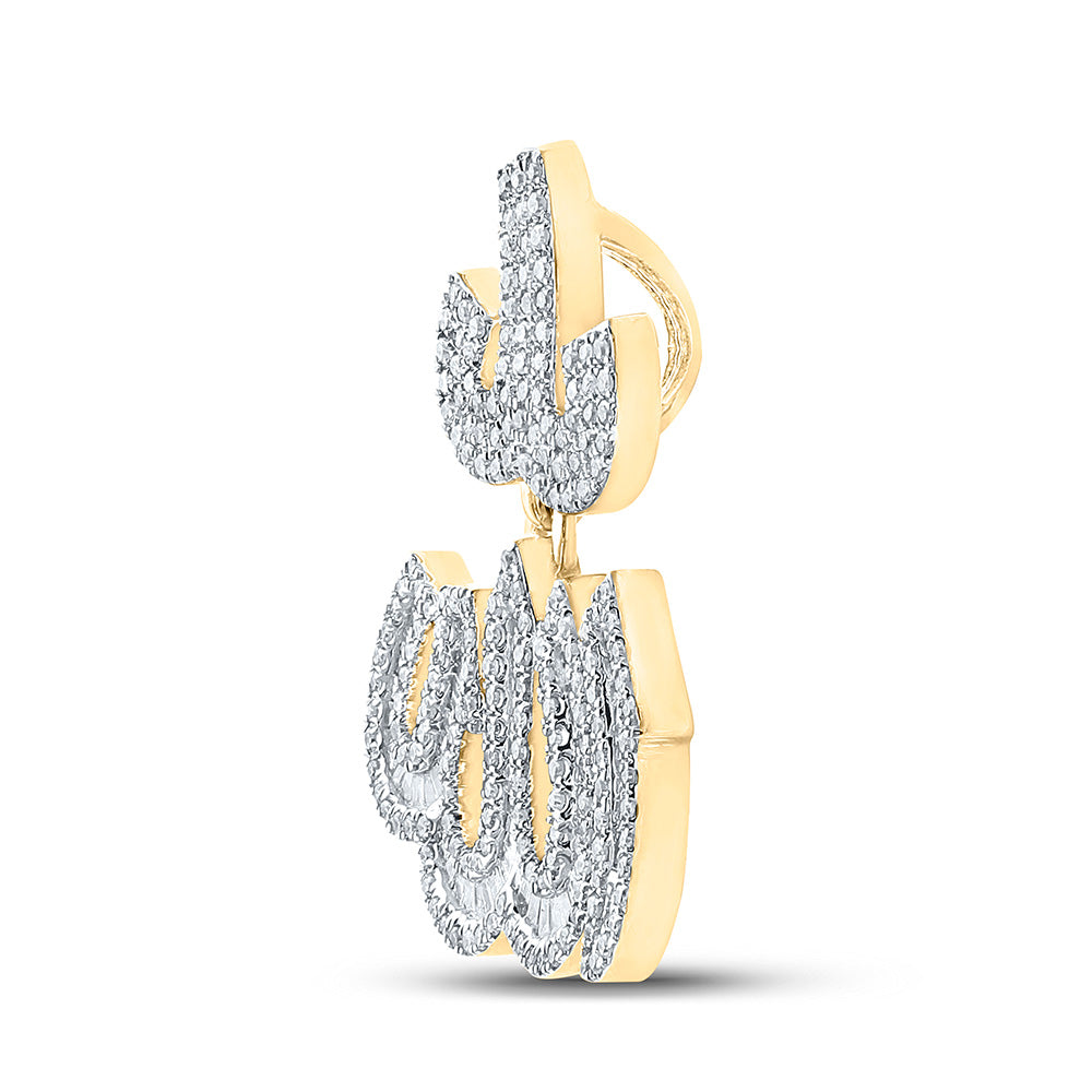 10K YELLOW GOLD BAGUETTE DIAMOND ALLAH ISLAM CHARM PENDANT 1-3/4 CTTW
