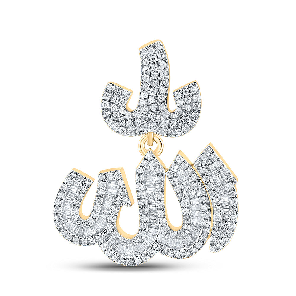 10K YELLOW GOLD BAGUETTE DIAMOND ALLAH ISLAM CHARM PENDANT 1-3/4 CTTW