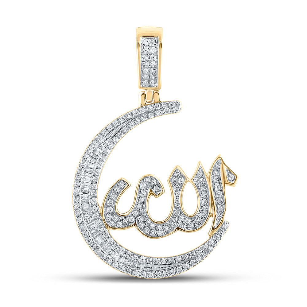 10K YELLOW GOLD BAGUETTE DIAMOND ALLAH MOON CHARM PENDANT 3/4 CTTW