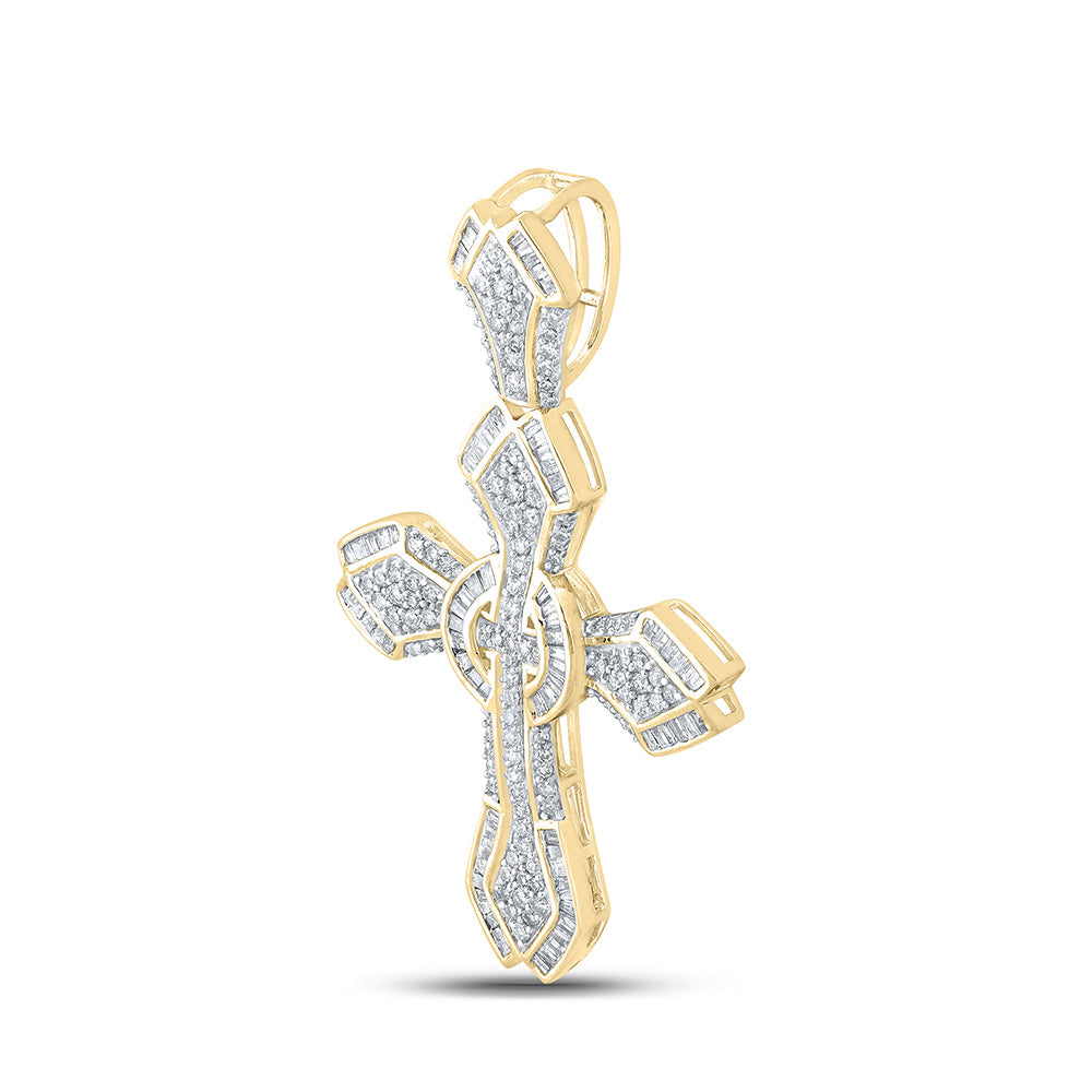 10K YELLOW GOLD BAGUETTE DIAMOND CROSS CHARM PENDANT 1-5/8 CTTW