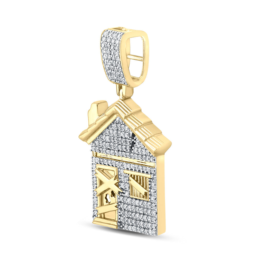 10K YELLOW GOLD ROUND DIAMOND TRAP HOUSE CHARM PENDANT 3/4 CTTW