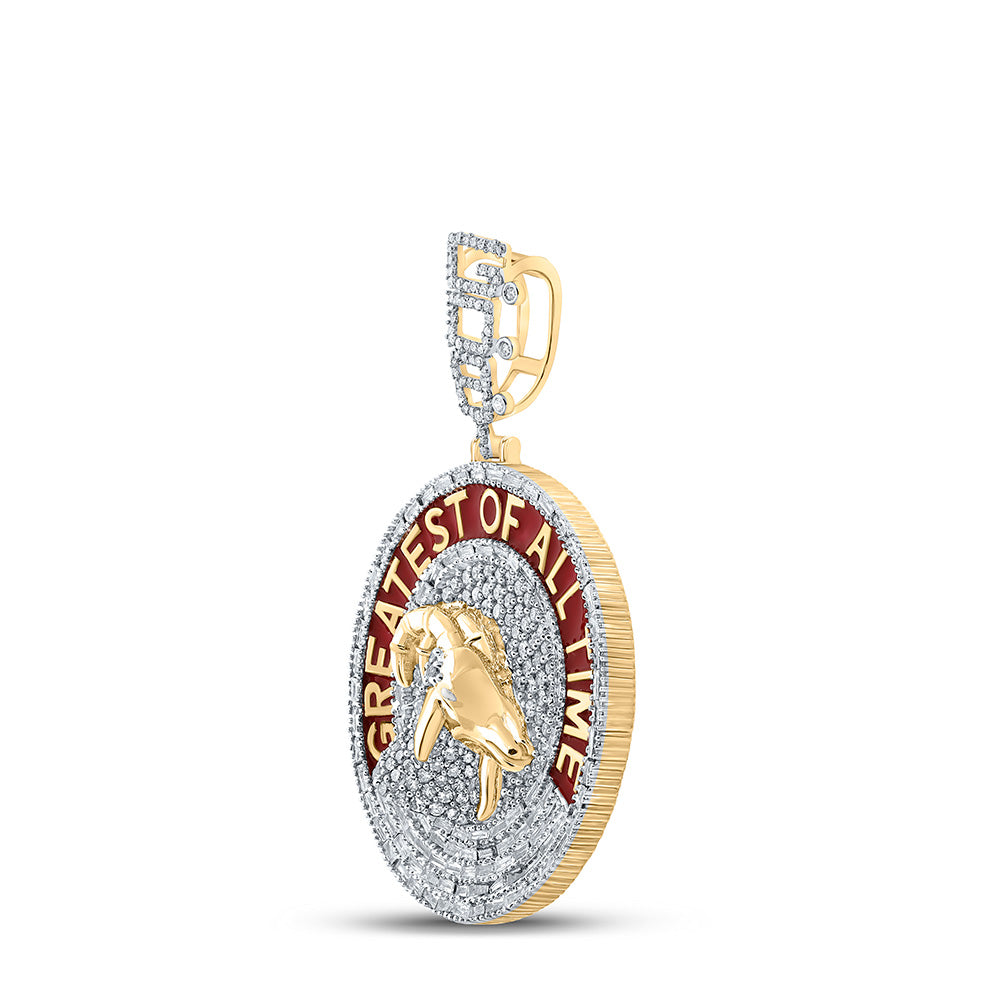 10K YELLOW GOLD BAGUETTE DIAMOND GOAT CHARM PENDANT 1-7/8 CTTW