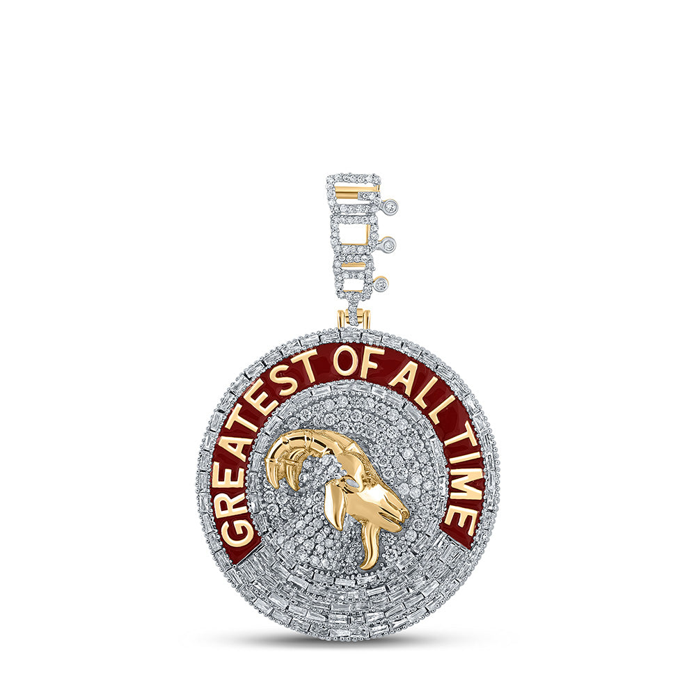 10K YELLOW GOLD BAGUETTE DIAMOND GOAT CHARM PENDANT 1-7/8 CTTW