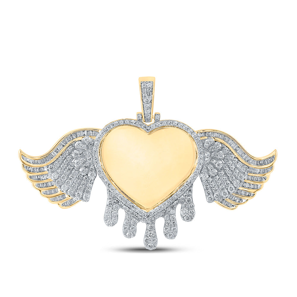 10K YELLOW GOLD BAGUETTE DIAMOND DRIPPING MEMORY HEART CHARM PENDANT 2-1/2 CTTW