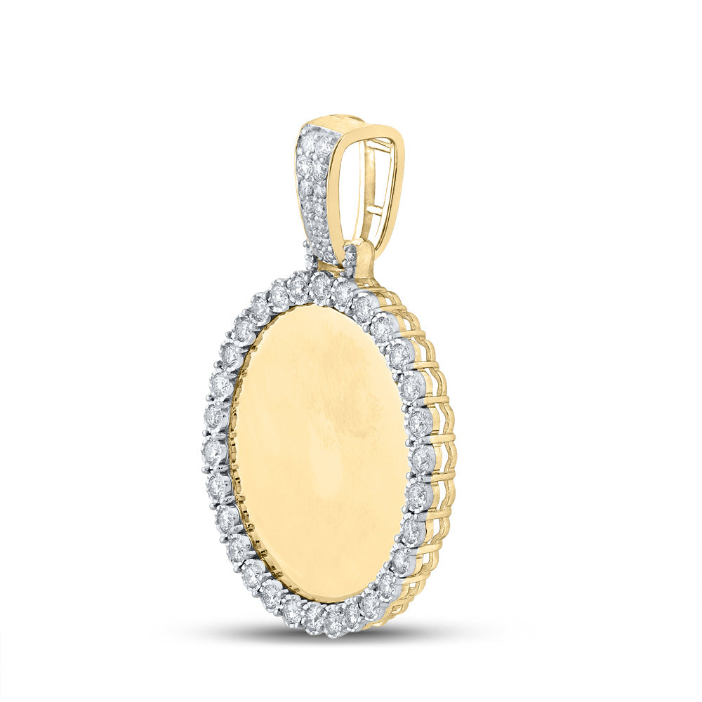 10K YELLOW GOLD ROUND DIAMOND MEMORY CIRCLE MIRROR CHARM PENDANT 3/4 CTTW