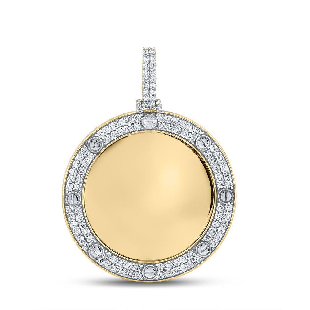 10K YELLOW GOLD ROUND DIAMOND MIRROR CIRCLE CHARM PENDANT 2 CTTW