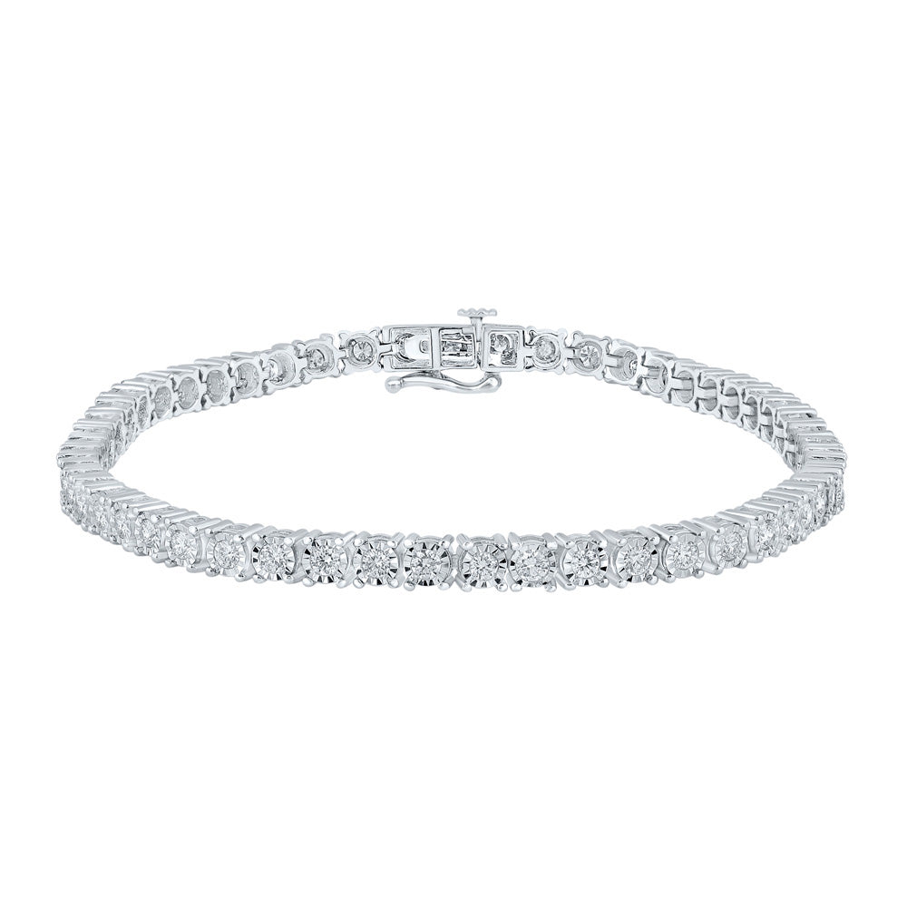 10K WHITE GOLD ROUND DIAMOND SINGLE ROW LINK BRACELET 3 CTTW