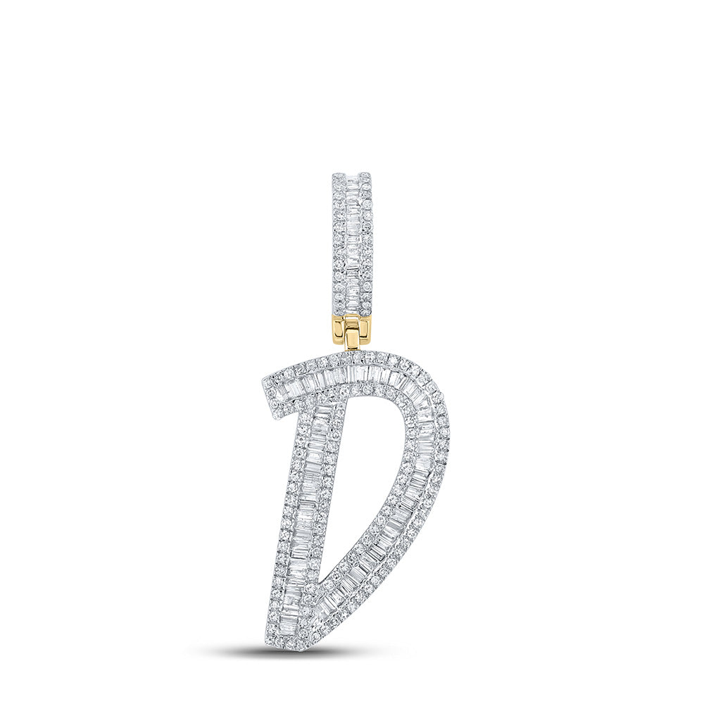 10K YELLOW GOLD BAGUETTE DIAMOND INITIAL D LETTER CHARM PENDANT 3/4 CTTW