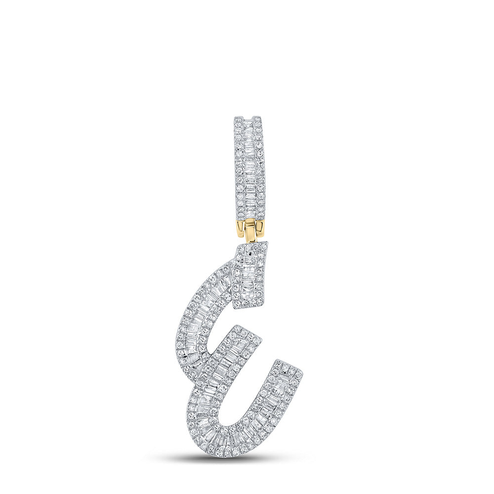 10K YELLOW GOLD BAGUETTE DIAMOND INITIAL E LETTER CHARM PENDANT 3/4 CTTW