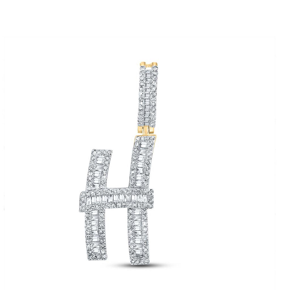 10K YELLOW GOLD BAGUETTE DIAMOND INITIAL H LETTER CHARM PENDANT 7/8 CTTW