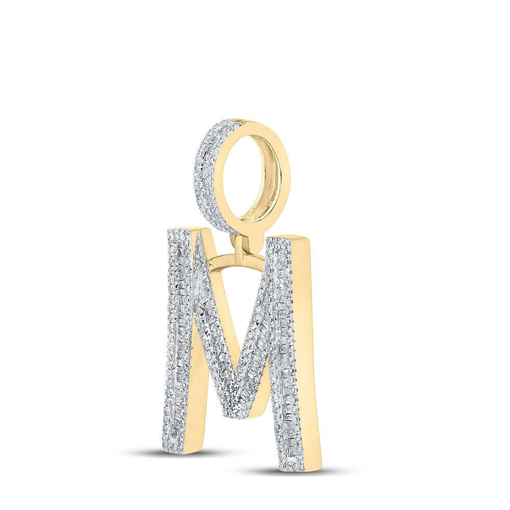 10K YELLOW GOLD BAGUETTE DIAMOND INITIAL M LETTER CHARM PENDANT 1 CTTW