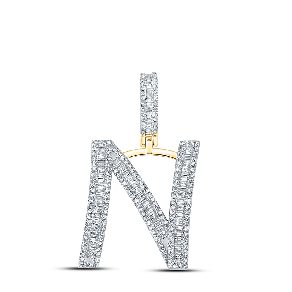 10K YELLOW GOLD BAGUETTE DIAMOND INITIAL N LETTER CHARM PENDANT 7/8 CTTW