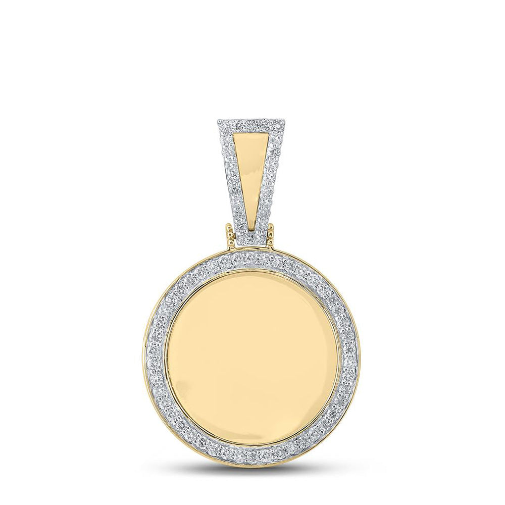 10K YELLOW GOLD ROUND DIAMOND MIRROR MEMORY CIRCLE CHARM PENDANT 7/8 CTTW