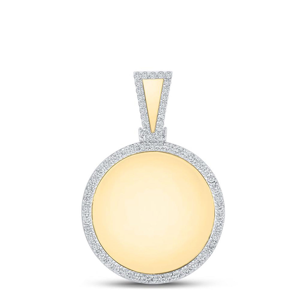 10K YELLOW GOLD ROUND DIAMOND PICTURE MEMORY CIRCLE CHARM PENDANT 7/8 CTTW