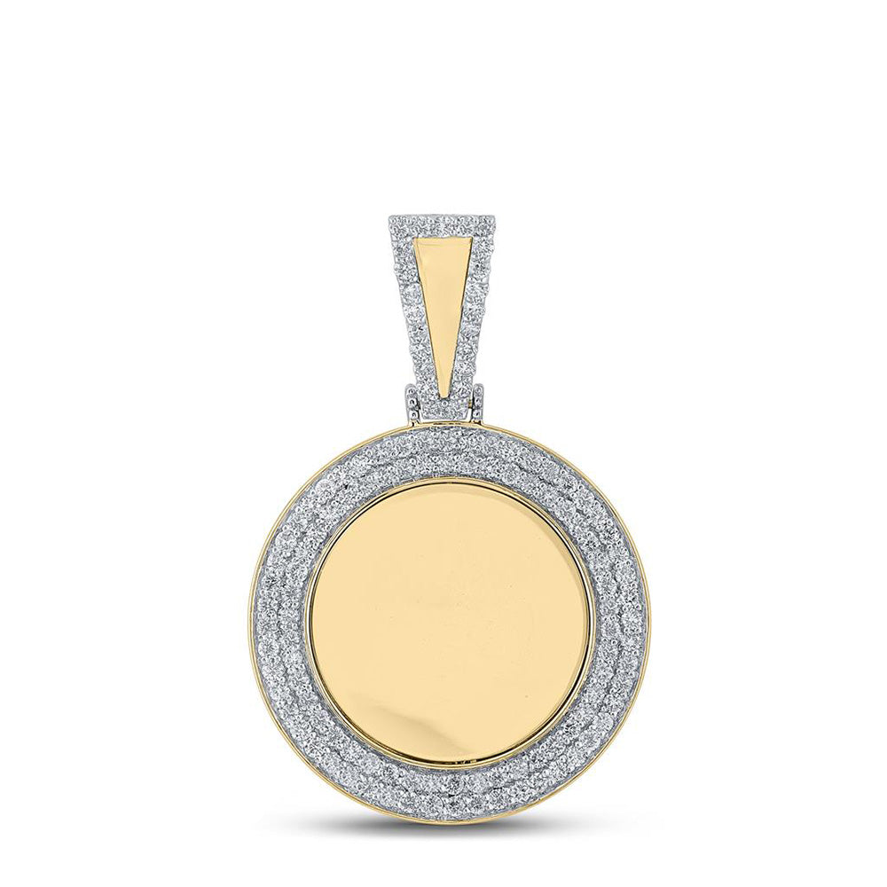 10K YELLOW GOLD ROUND DIAMOND MEMORY CIRCLE CHARM PENDANT 1-3/8 CTTW