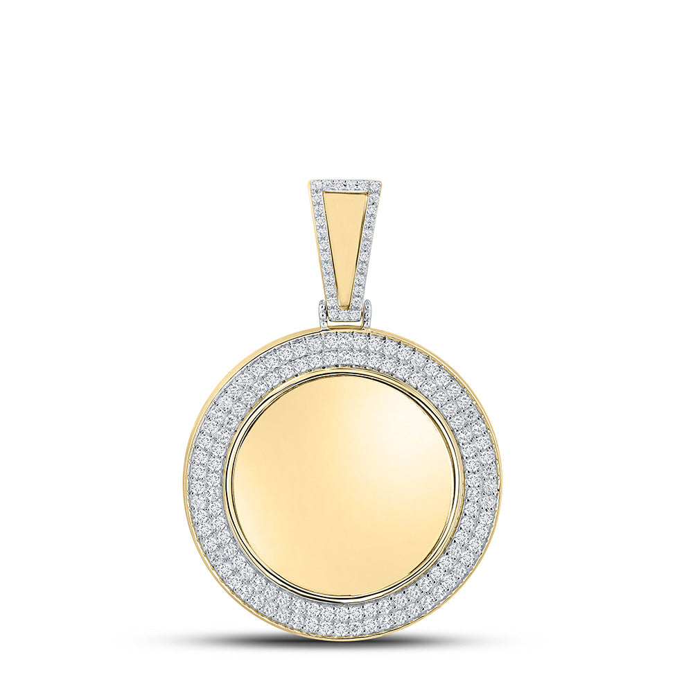 10K YELLOW GOLD ROUND DIAMOND MEMORY CIRCLE CHARM PENDANT 1-3/4 CTTW