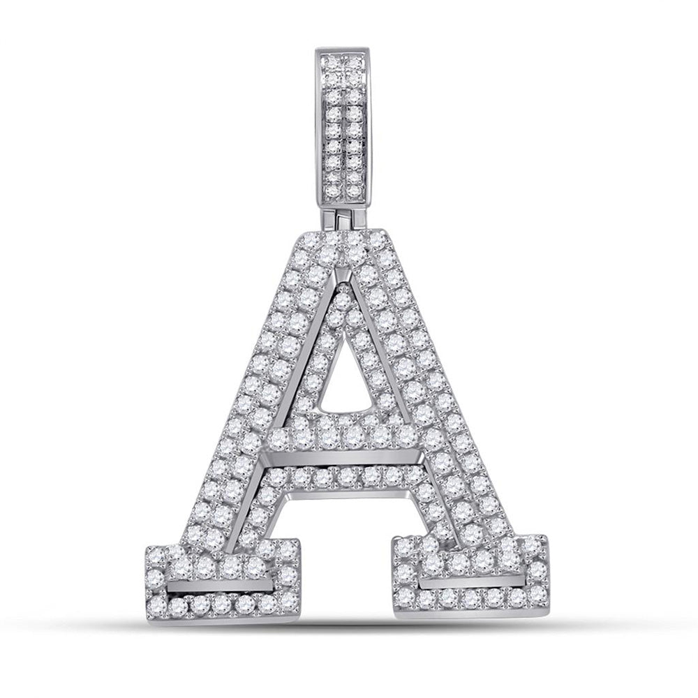 10K WHITE GOLD ROUND DIAMOND A LETTER CHARM PENDANT 1-3/4 CTTW