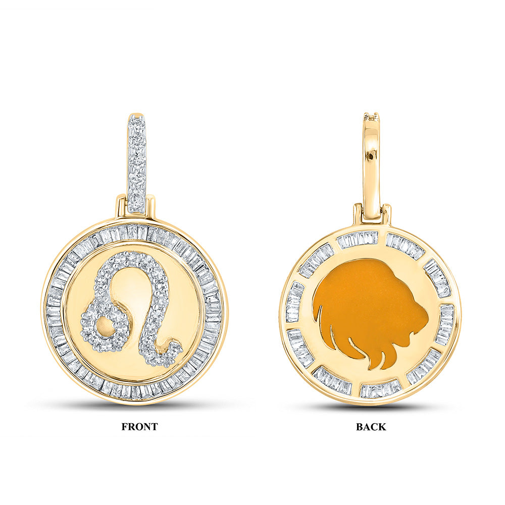 10K YELLOW GOLD BAGUETTE DIAMOND LEO SIGN CHARM PENDANT 1/2 CTTW