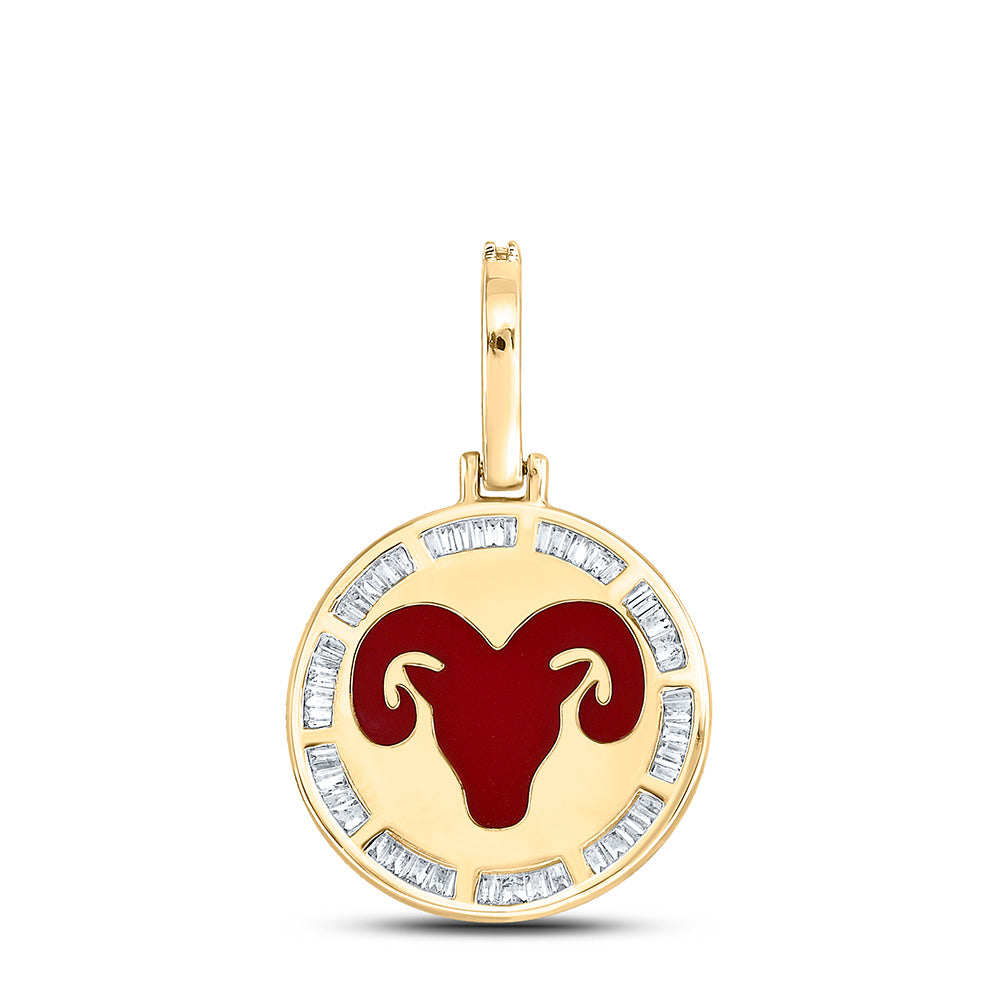 10K YELLOW GOLD BAGUETTE DIAMOND ARIES SIGN CHARM PENDANT 1/2 CTTW