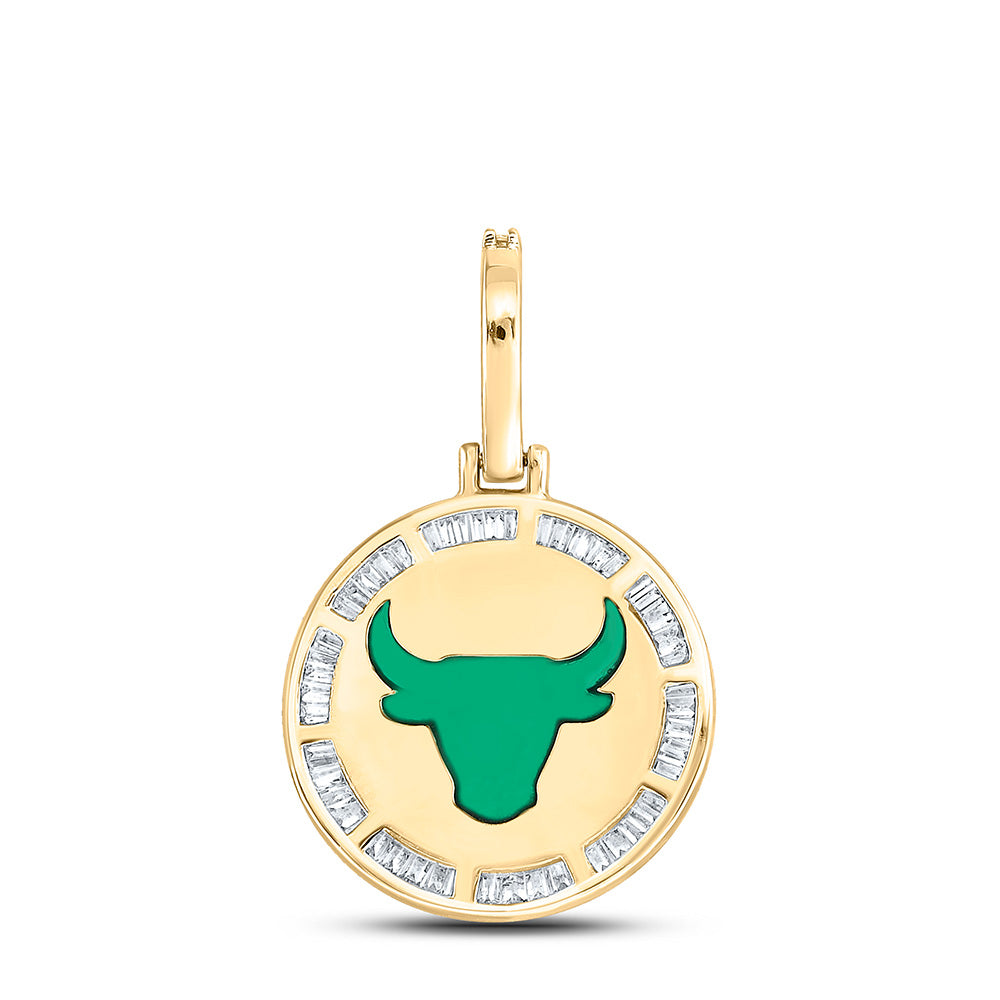 10K YELLOW GOLD BAGUETTE DIAMOND TAURUS BULL ZODIAC SIGN CHARM PENDANT 1/2 CTTW