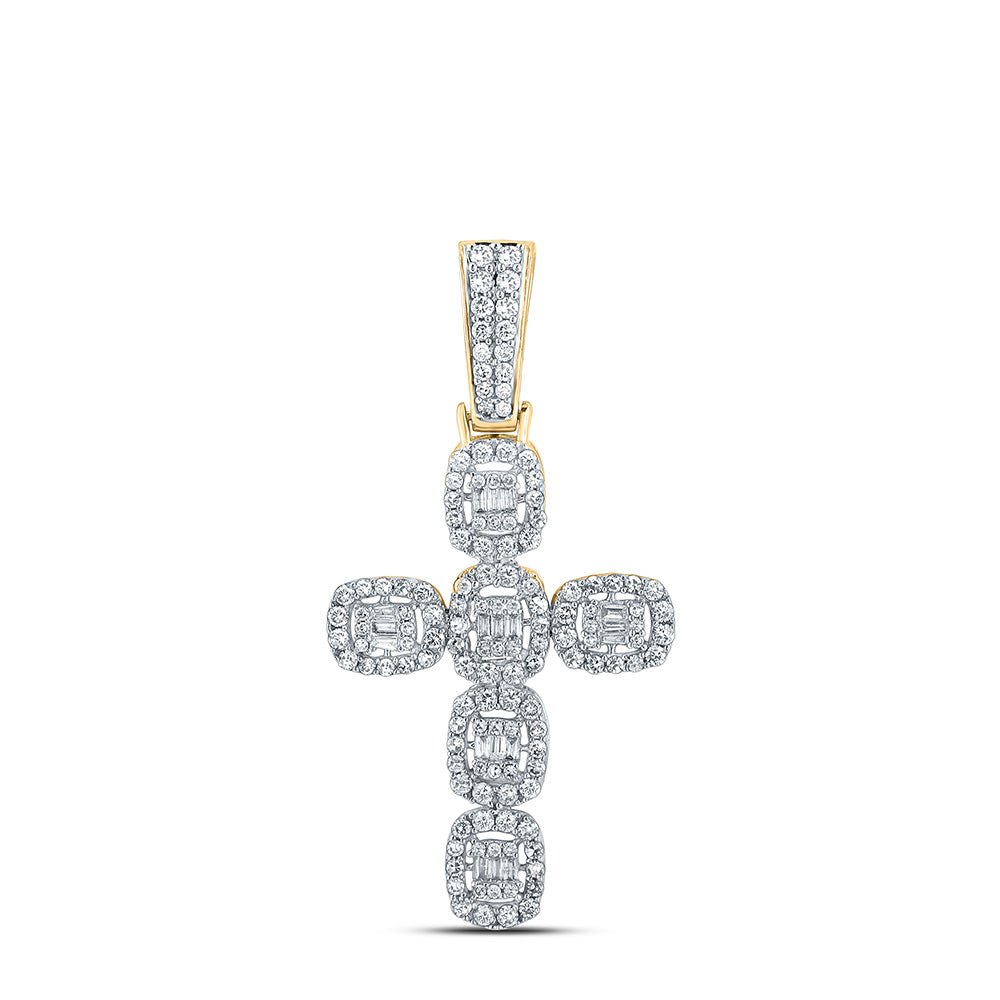 10K YELLOW GOLD BAGUETTE DIAMOND CROSS CHARM PENDANT 1-1/3 CTTW