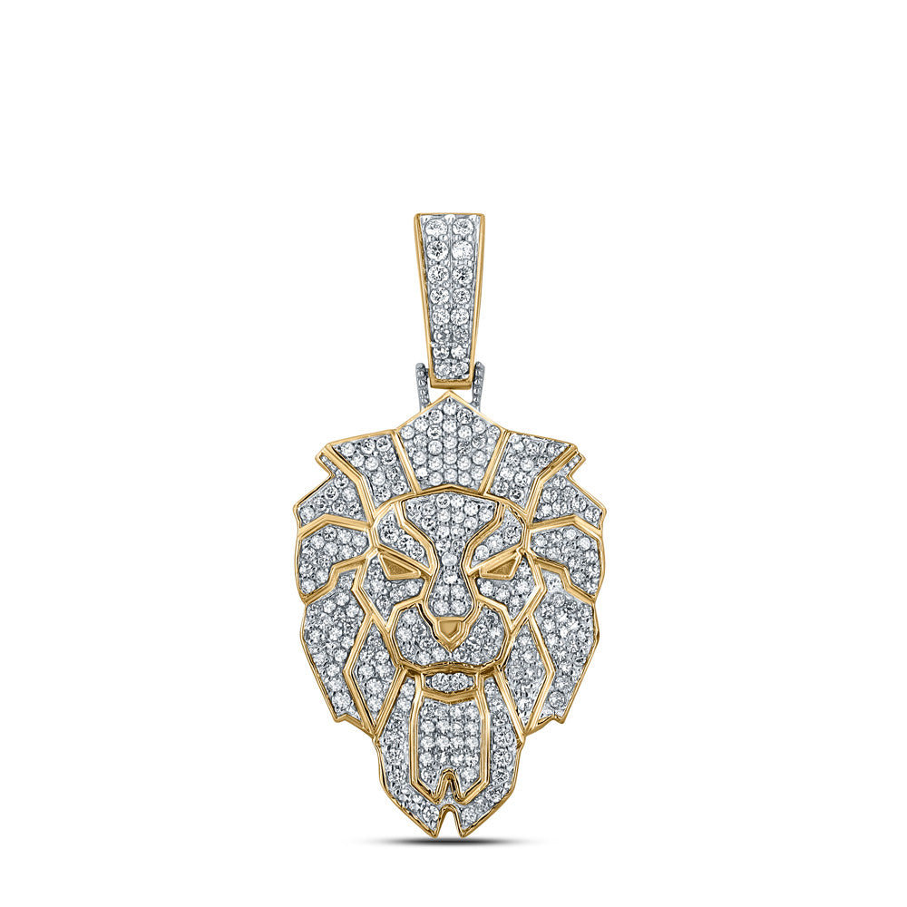 10K YELLOW GOLD ROUND DIAMOND LION FACE CHARM PENDANT 1-3/8 CTTW