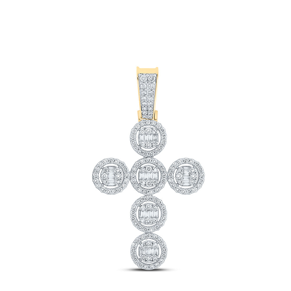 10K YELLOW GOLD BAGUETTE DIAMOND CROSS CHARM PENDANT 1-5/8 CTTW