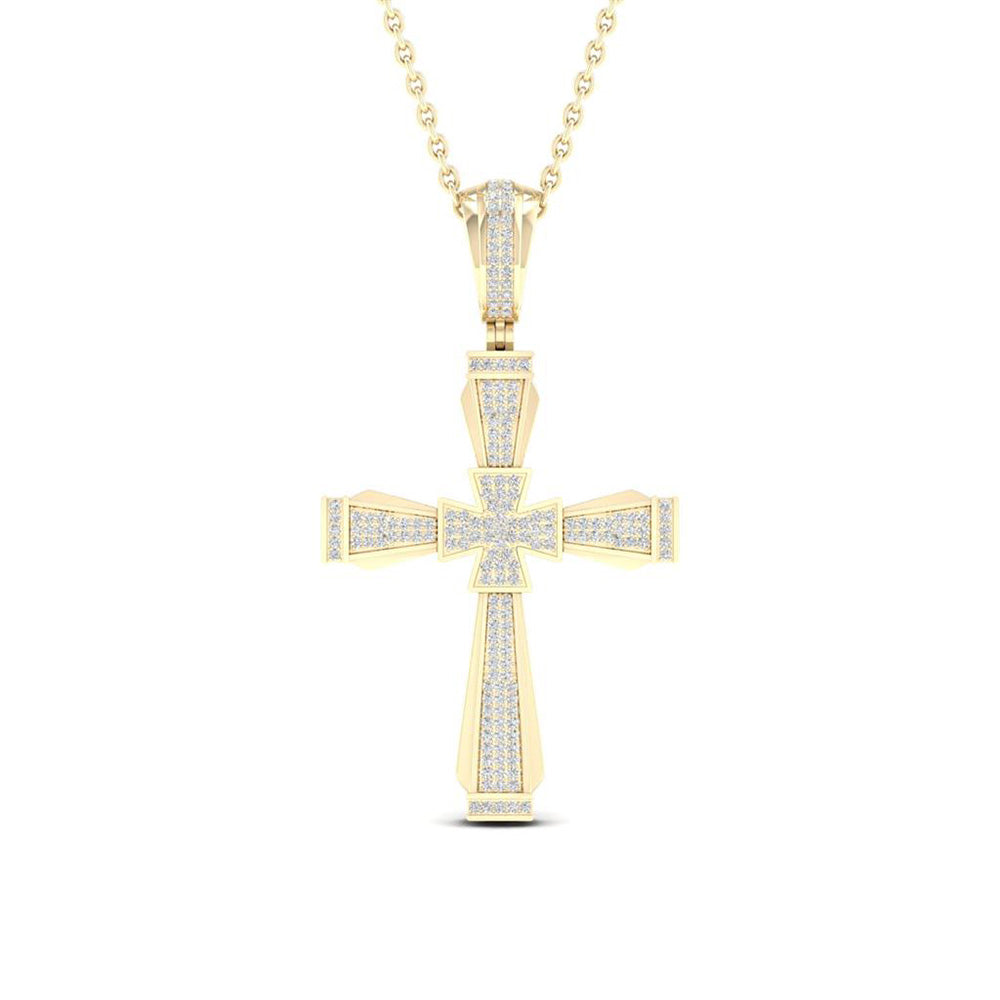 10K YELLOW GOLD ROUND DIAMOND CROSS CHARM PENDANT 1/2 CTTW