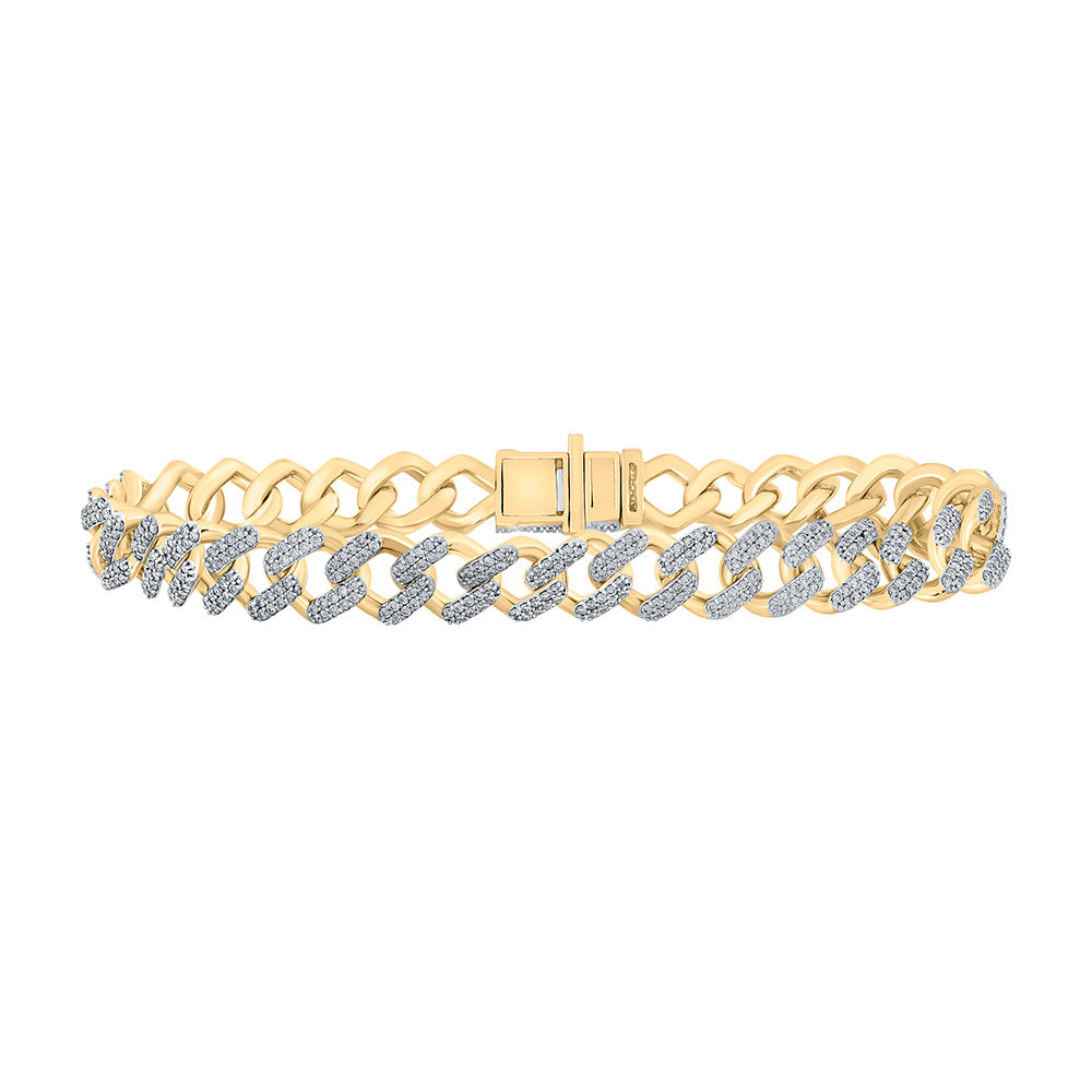 10K YELLOW GOLD ROUND DIAMOND CUBAN LINK BRACELET 4-1/3 CTTW