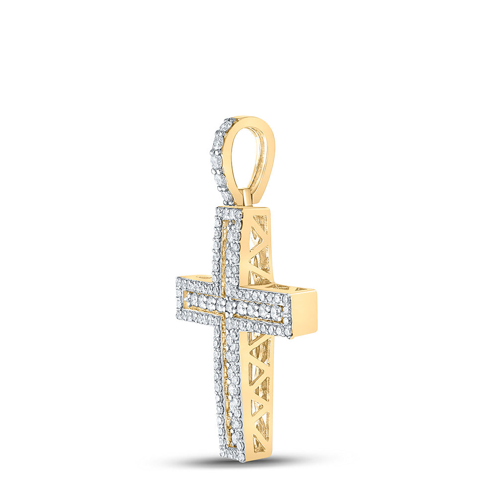 10K YELLOW GOLD ROUND DIAMOND CROSS CHARM PENDANT 1 CTTW