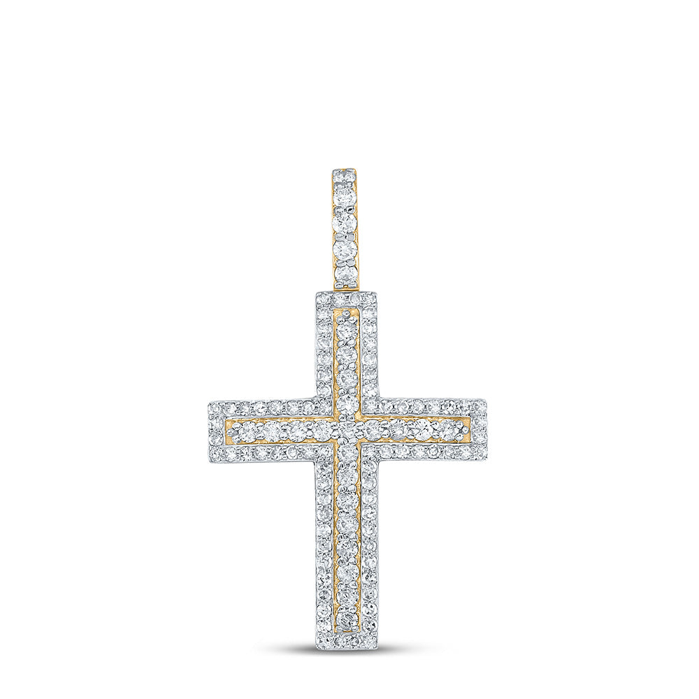 10K YELLOW GOLD ROUND DIAMOND CROSS CHARM PENDANT 1 CTTW