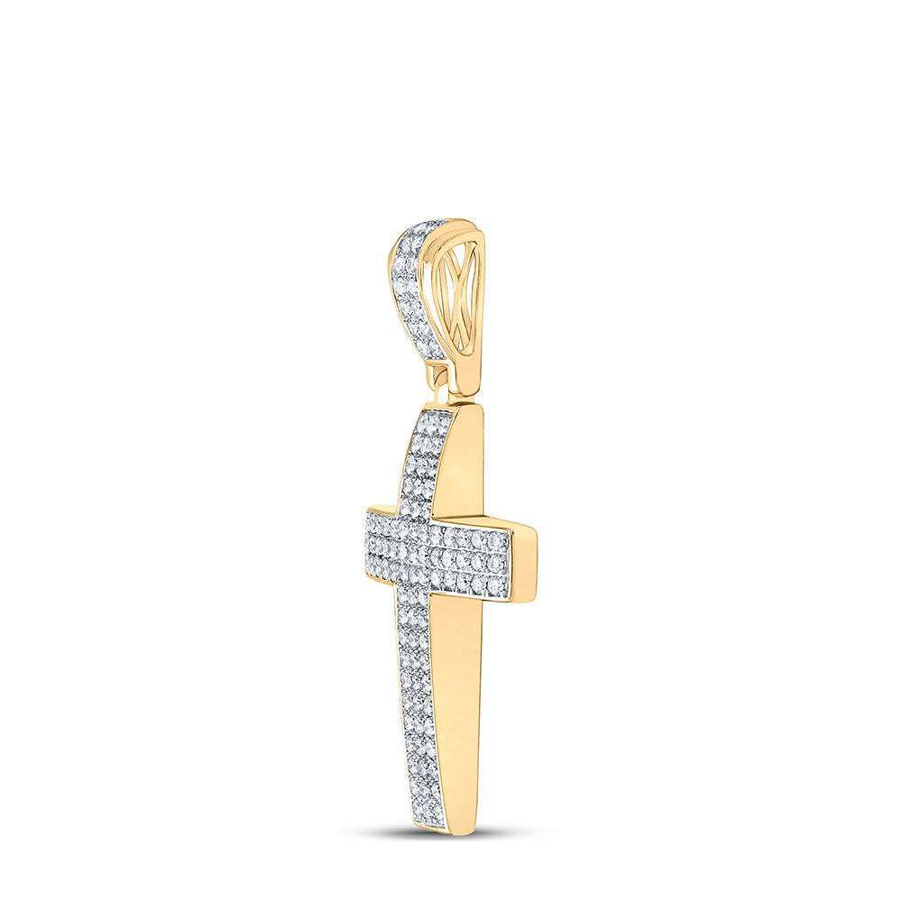 10K YELLOW GOLD ROUND DIAMOND CROSS CHARM PENDANT 1 CTTW