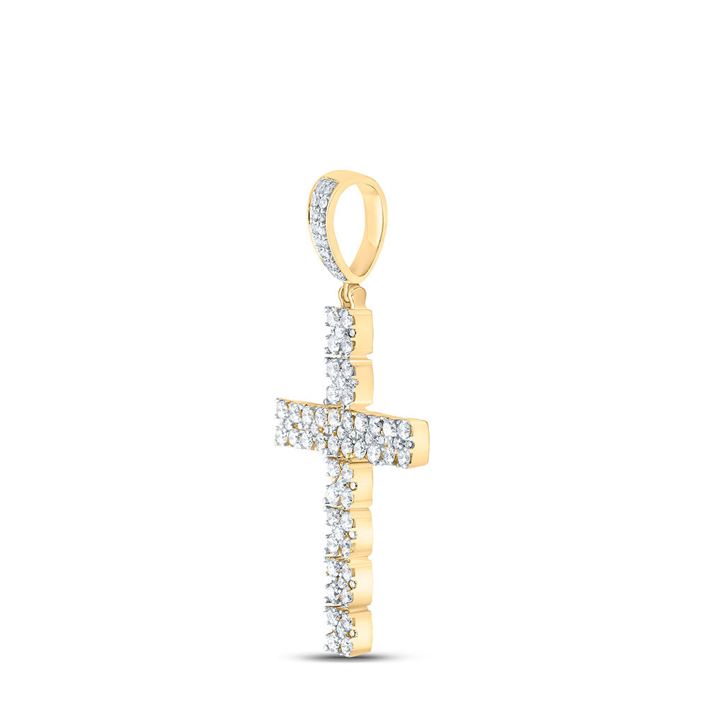 10K YELLOW GOLD ROUND DIAMOND CROSS CHARM PENDANT 1-1/2 CTTW