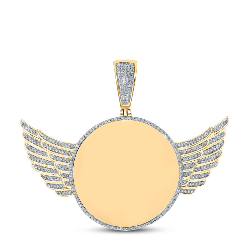 10K YELLOW GOLD ROUND DIAMOND WING MEMORY CIRCLE CHARM PENDANT 3/4 CTTW